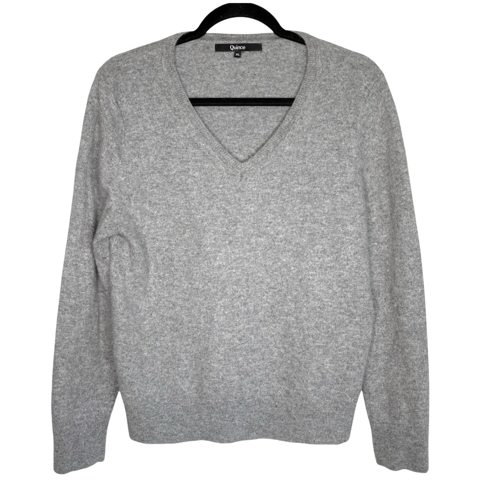Quince Cashmere V Neck Sweater XL Preppy Luxury Academia Minimalist Capsule Gray